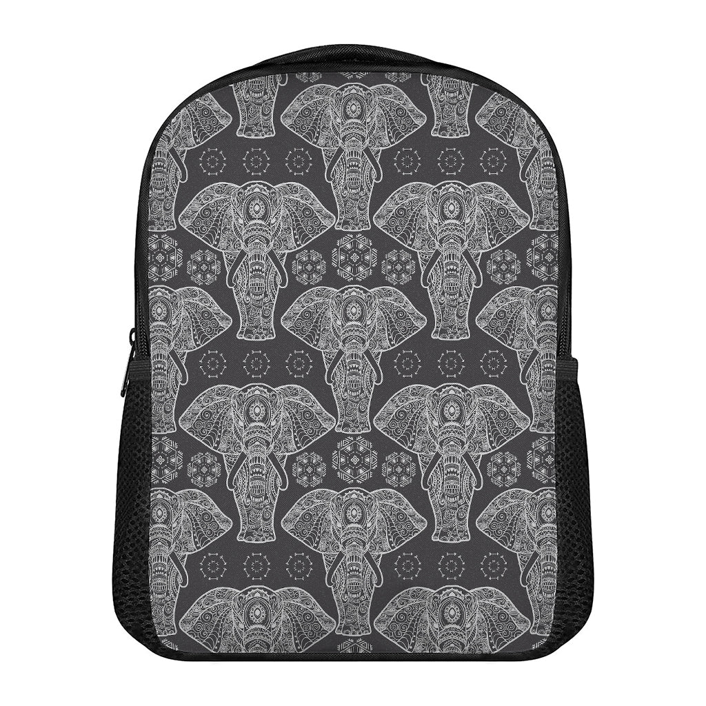 Black And White Boho Elephant Print Casual Backpack