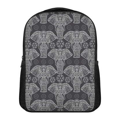 Black And White Boho Elephant Print Casual Backpack