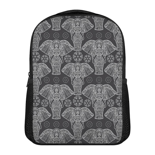 Black And White Boho Elephant Print Casual Backpack
