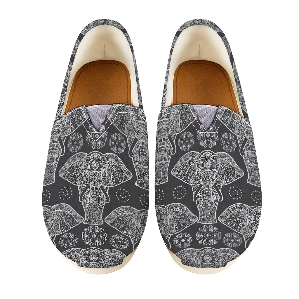 Black And White Boho Elephant Print Casual Shoes