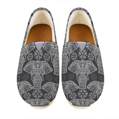 Black And White Boho Elephant Print Casual Shoes