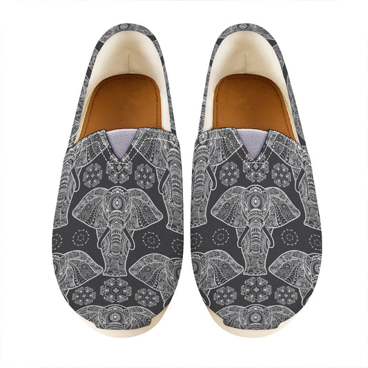 Black And White Boho Elephant Print Casual Shoes