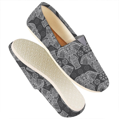 Black And White Boho Elephant Print Casual Shoes