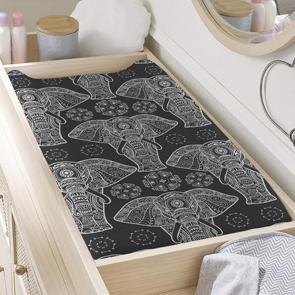 Black And White Boho Elephant Print Changing Pad Cover