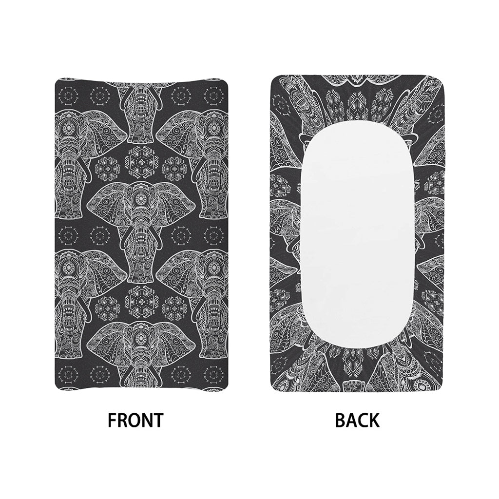 Black And White Boho Elephant Print Changing Pad Cover