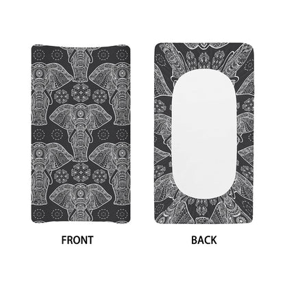 Black And White Boho Elephant Print Changing Pad Cover