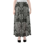 Black And White Boho Elephant Print Chiffon Maxi Skirt