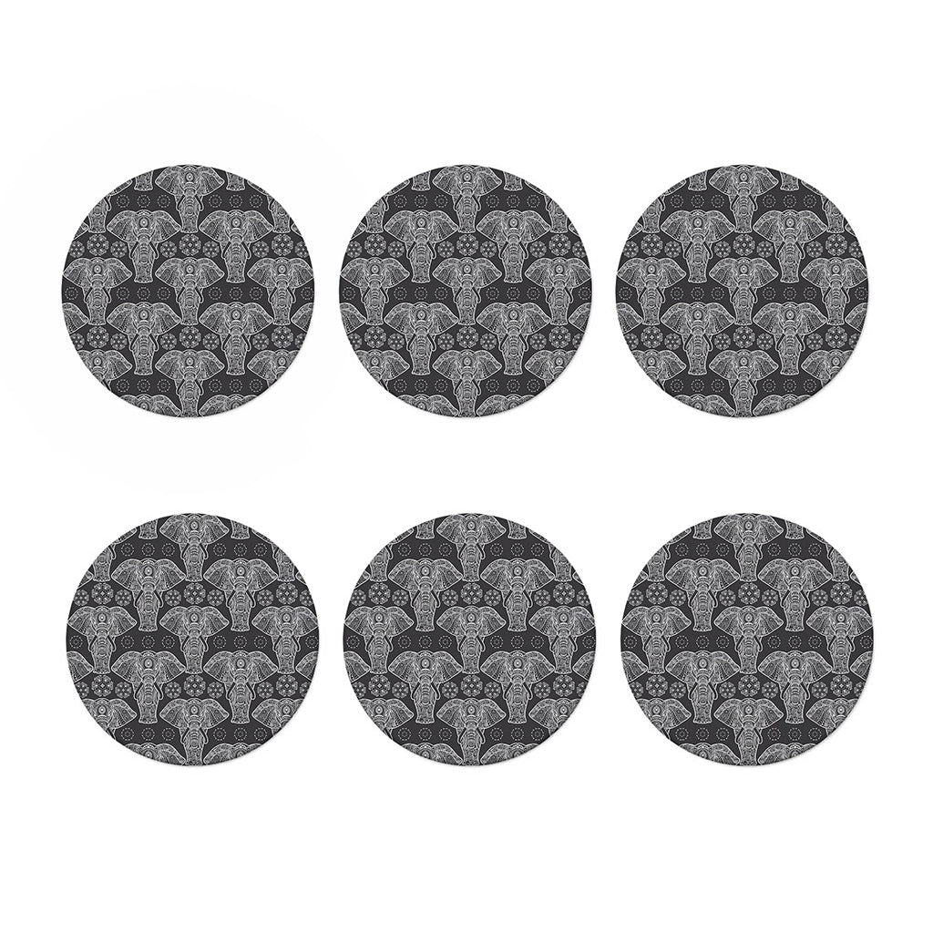 Black And White Boho Elephant Print Coaster Set