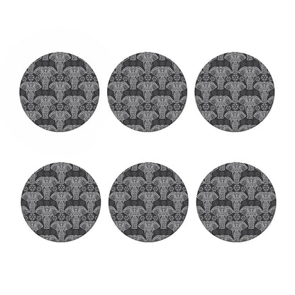 Black And White Boho Elephant Print Coaster Set
