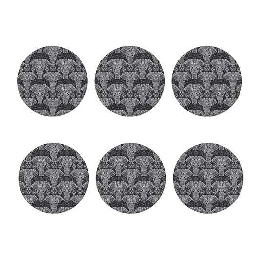 Black And White Boho Elephant Print Coaster Set