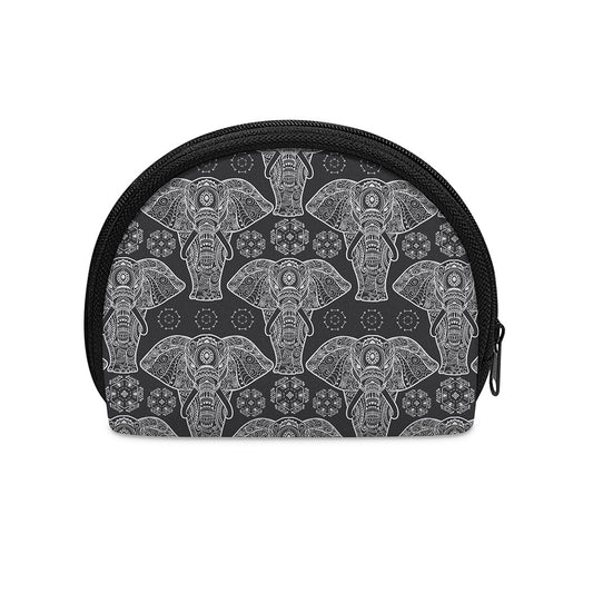 Black And White Boho Elephant Print Coin Purse