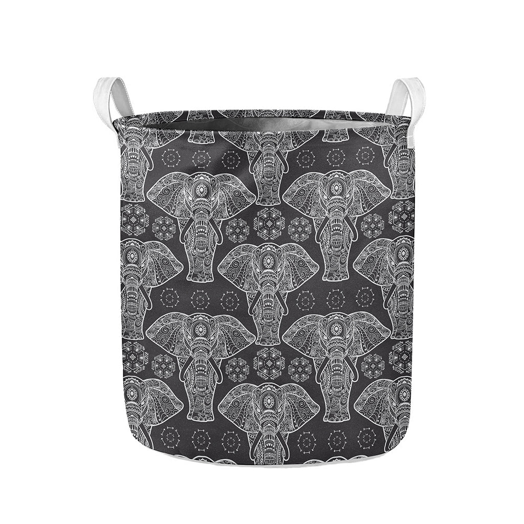 Black And White Boho Elephant Print Collapsible Laundry Basket