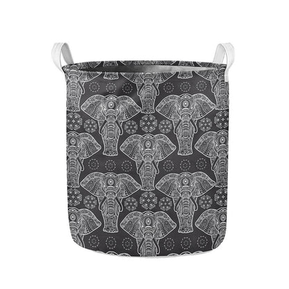 Black And White Boho Elephant Print Collapsible Laundry Basket