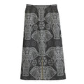 Black And White Boho Elephant Print Cotton Front Slit Maxi Skirt