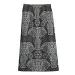 Black And White Boho Elephant Print Cotton Front Slit Maxi Skirt