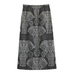 Black And White Boho Elephant Print Cotton Front Slit Maxi Skirt