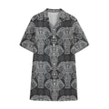 Black And White Boho Elephant Print Cotton Hawaiian Shirt
