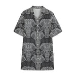 Black And White Boho Elephant Print Cotton Hawaiian Shirt