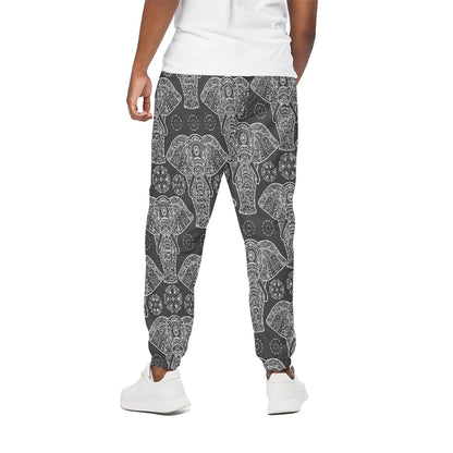 Black And White Boho Elephant Print Cotton Pants