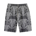 Black And White Boho Elephant Print Cotton Shorts