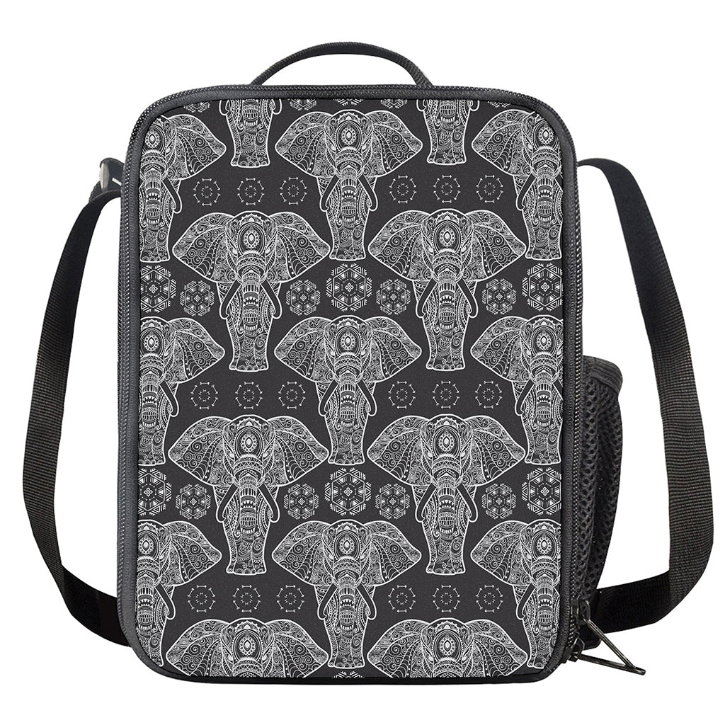Black And White Boho Elephant Print Crossbody Lunch Bag