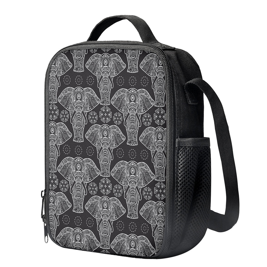 Black And White Boho Elephant Print Crossbody Lunch Bag
