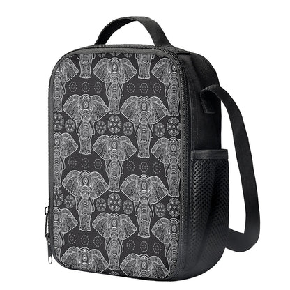 Black And White Boho Elephant Print Crossbody Lunch Bag