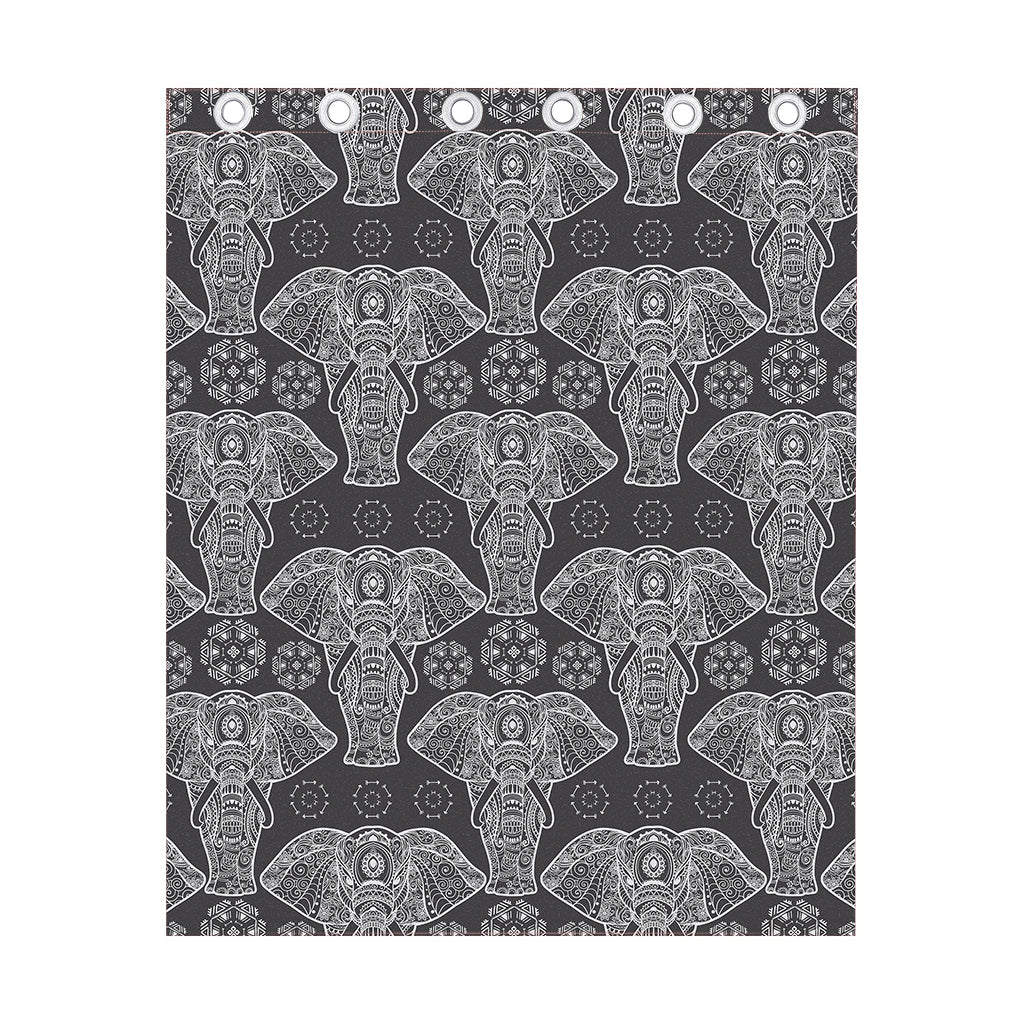 Black And White Boho Elephant Print Curtain