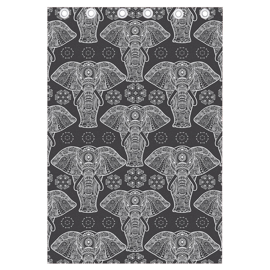 Black And White Boho Elephant Print Curtain