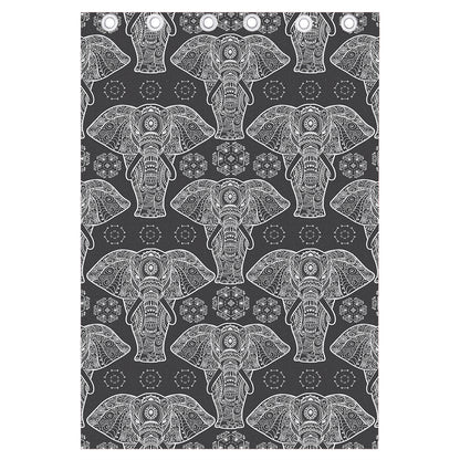 Black And White Boho Elephant Print Curtain
