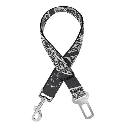 Black And White Boho Elephant Print Dog Seat Belt