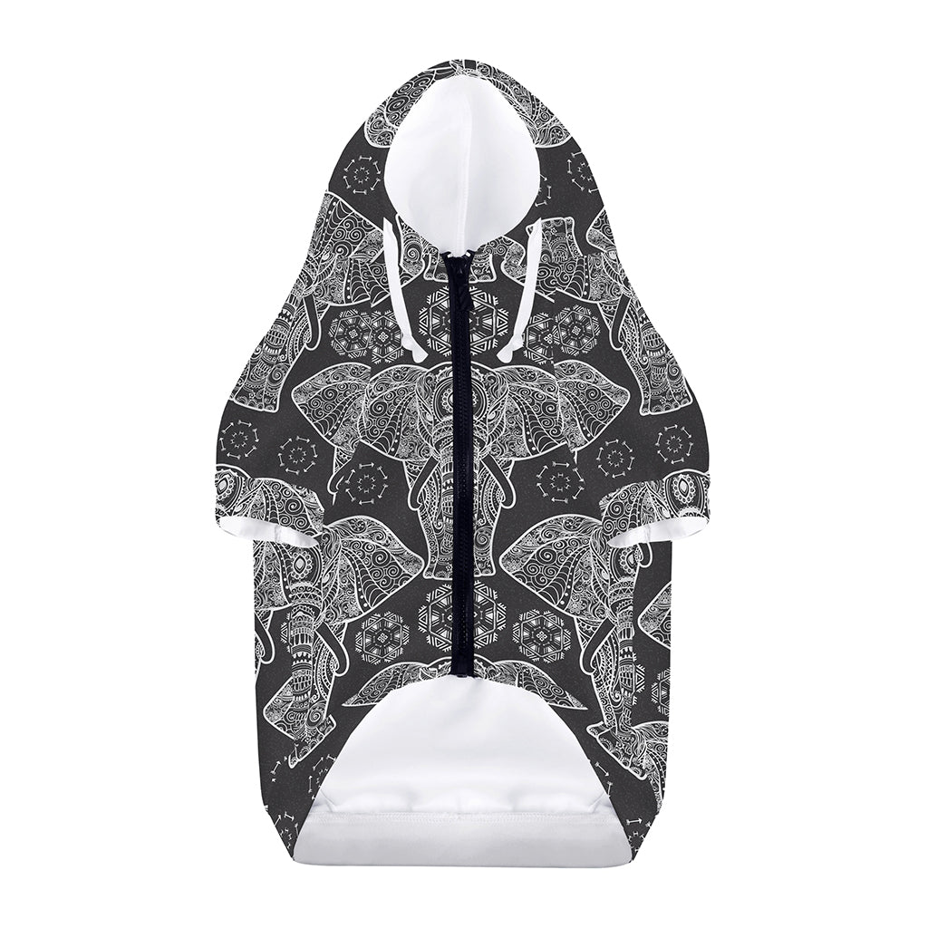 Black And White Boho Elephant Print Dog Zip Up Hoodie