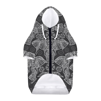 Black And White Boho Elephant Print Dog Zip Up Hoodie