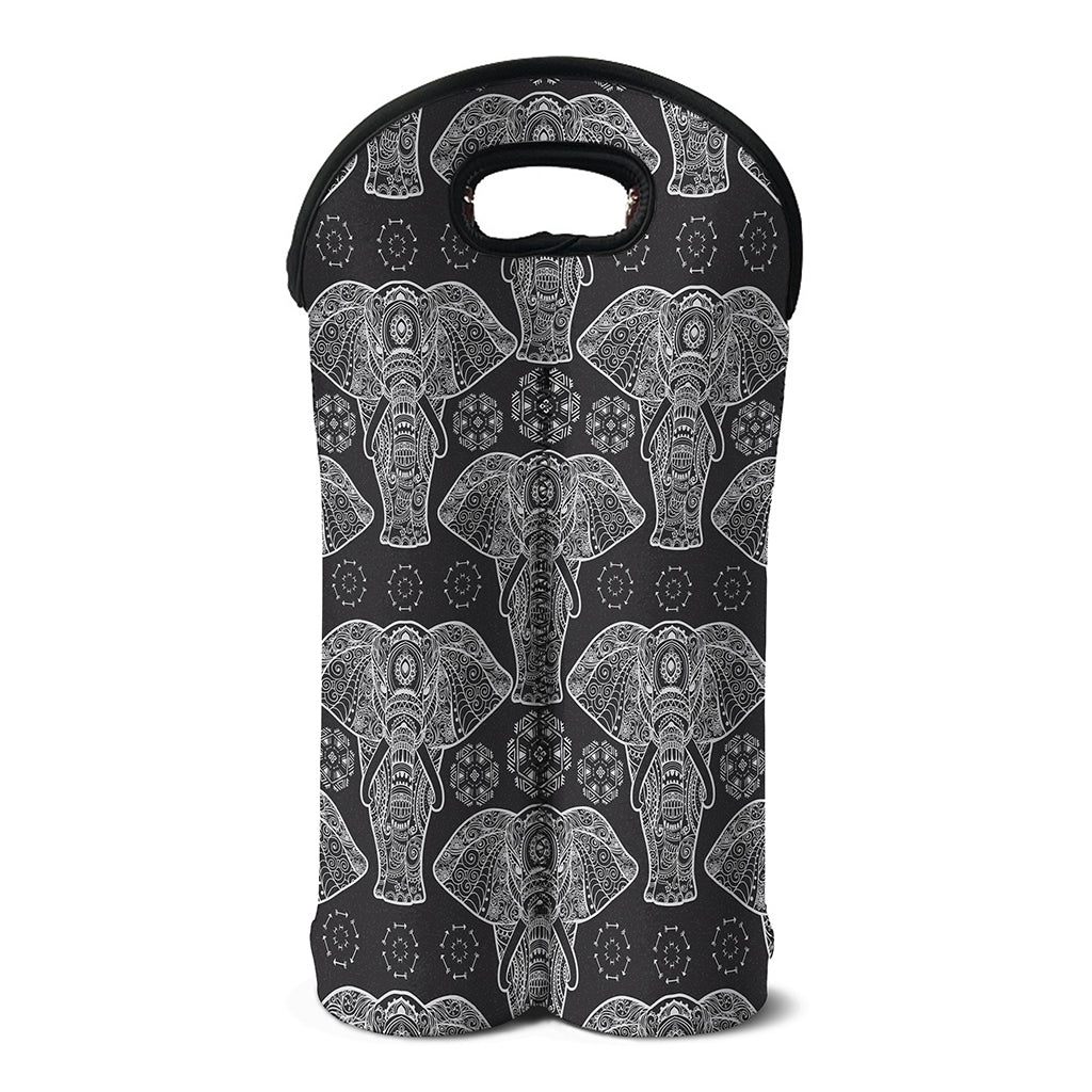 Black And White Boho Elephant Print Double Neoprene Wine Tote