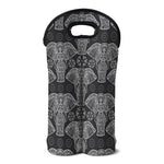 Black And White Boho Elephant Print Double Neoprene Wine Tote