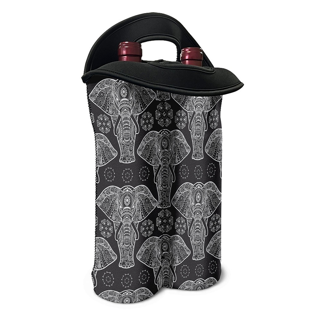 Black And White Boho Elephant Print Double Neoprene Wine Tote