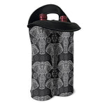 Black And White Boho Elephant Print Double Neoprene Wine Tote