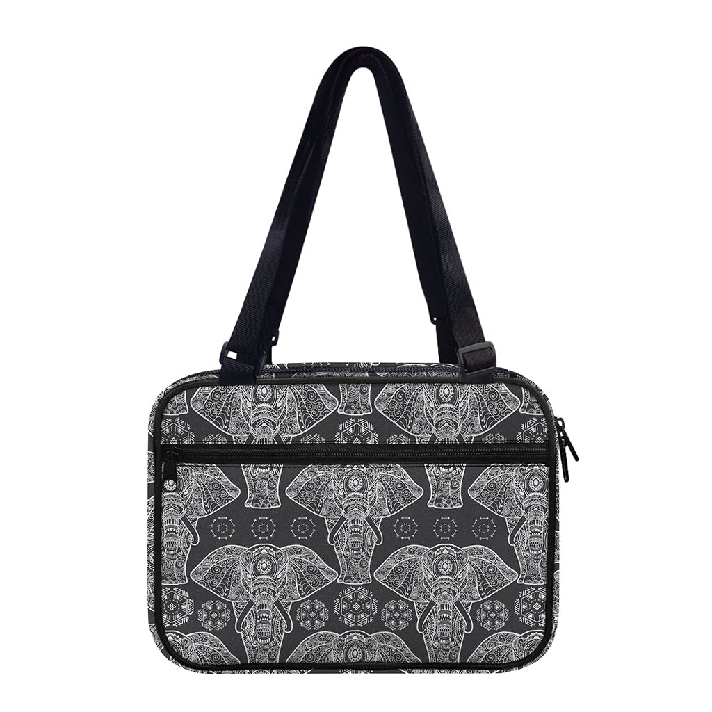 Black And White Boho Elephant Print Double Strap Bible Bag