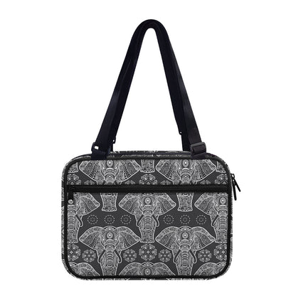 Black And White Boho Elephant Print Double Strap Bible Bag