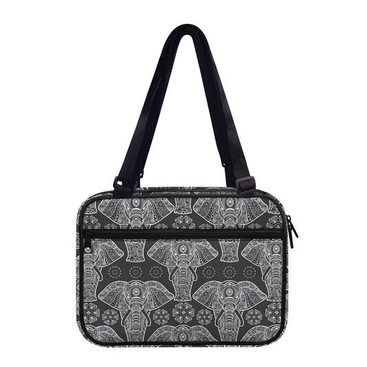 Black And White Boho Elephant Print Double Strap Bible Bag
