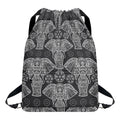 Black And White Boho Elephant Print Drawstring Backpack
