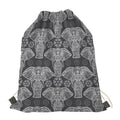 Black And White Boho Elephant Print Drawstring Bag