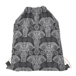 Black And White Boho Elephant Print Drawstring Bag