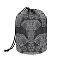 Black And White Boho Elephant Print Drawstring Makeup Bag
