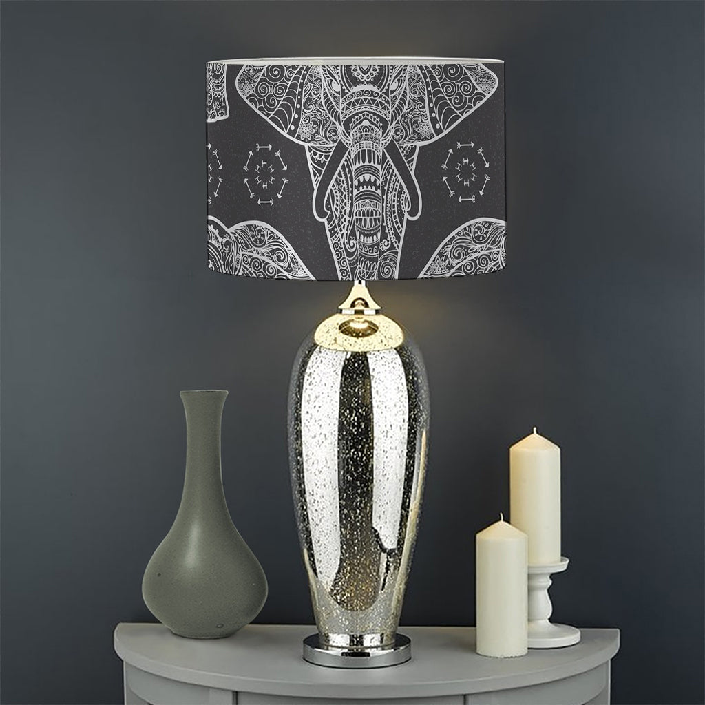 Black And White Boho Elephant Print Drum Lamp Shade