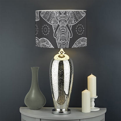 Black And White Boho Elephant Print Drum Lamp Shade