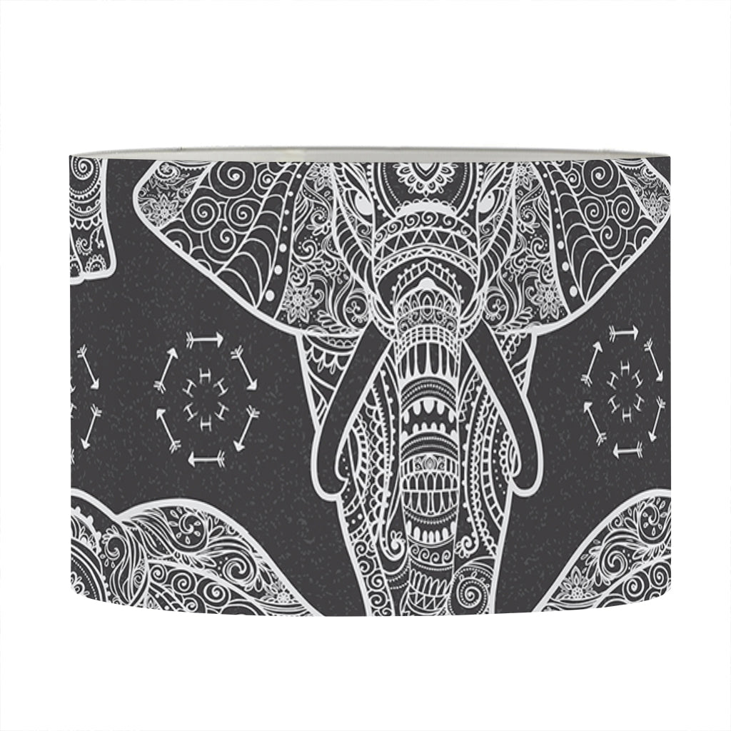 Black And White Boho Elephant Print Drum Lamp Shade