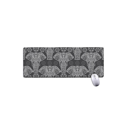 Black And White Boho Elephant Print Extended Mouse Pad