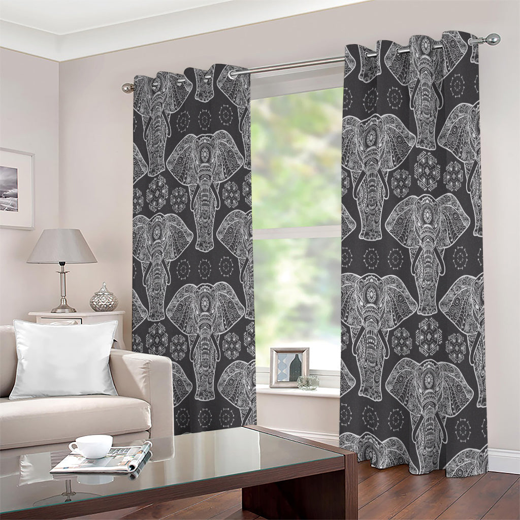 Black And White Boho Elephant Print Extra Wide Grommet Curtains