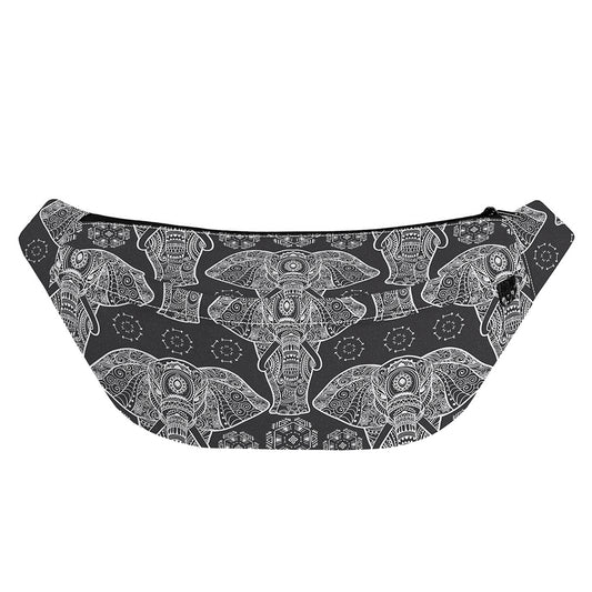 Black And White Boho Elephant Print Fanny Pack